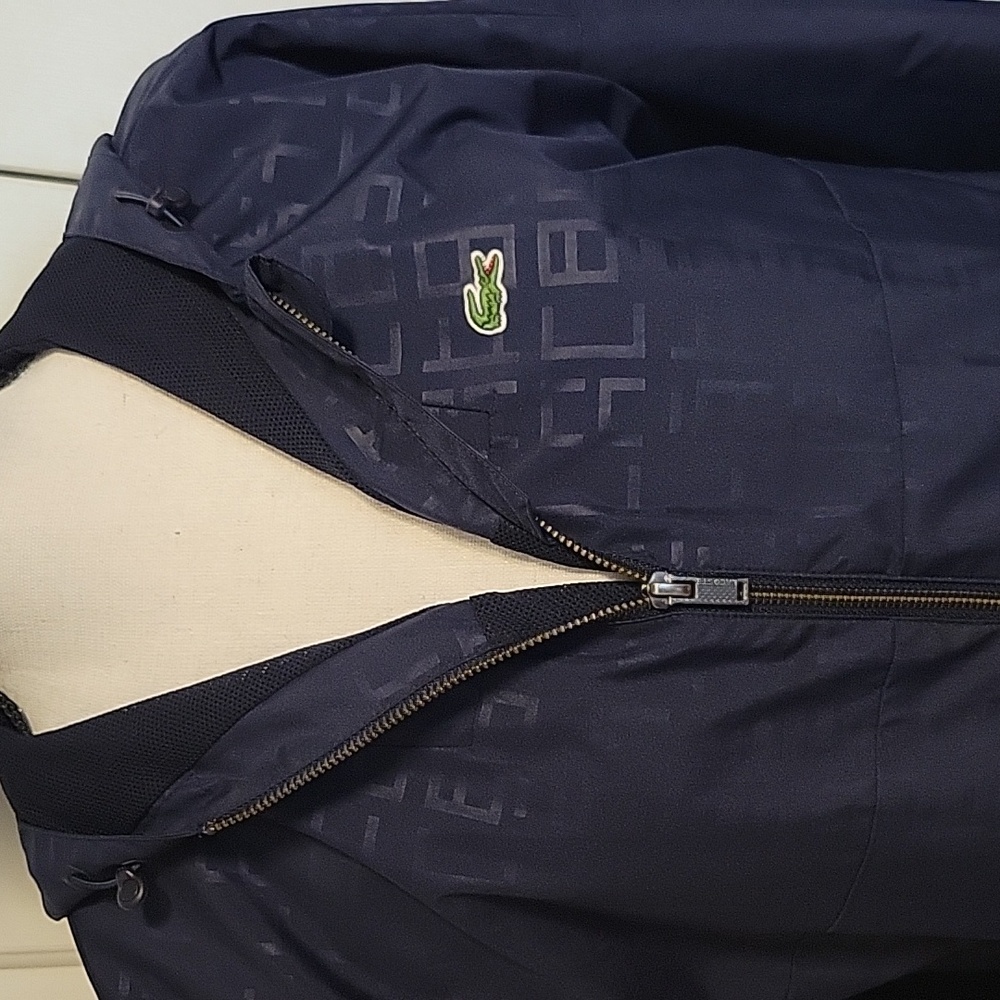 Lacoste Sport Navy Tonal Logo Hooded Windbreaker Jacket Size 34